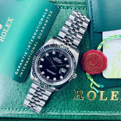 Rolex Datejust Black Dial With Stone Oyster Perpetual Automatic Stainless Steel Chain Men’s Watch