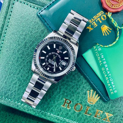 Rolex Sky-dweller Automatic Full Silver Color With Black Dial Stainless Steel Chain Men’s Watch