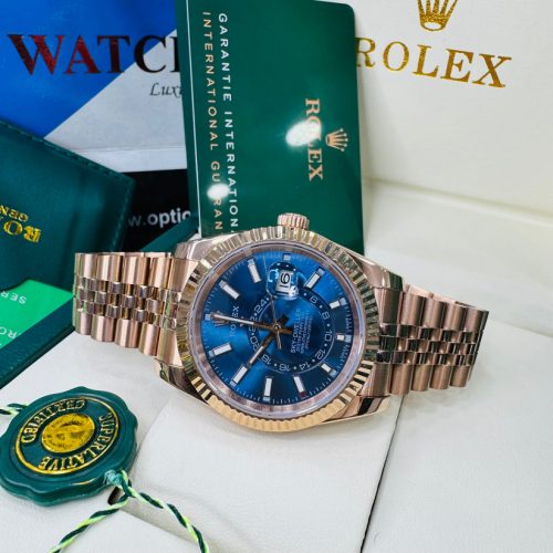 Rolex Sky-Dweller Blue Dial Automatic Rose Gold Stainless Steel Jubilee Bracelet Men’s Watch