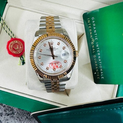 Rolex Datejust Silver Dial With Stone Oyster Perpetual Automatic Stainless Steel Chain Men’s Watch